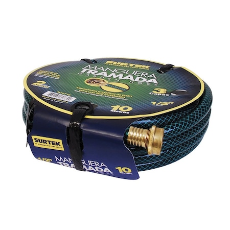 Surtek Green Woven Garden Hose With Metallic Connector 12 25M Reel M12T25